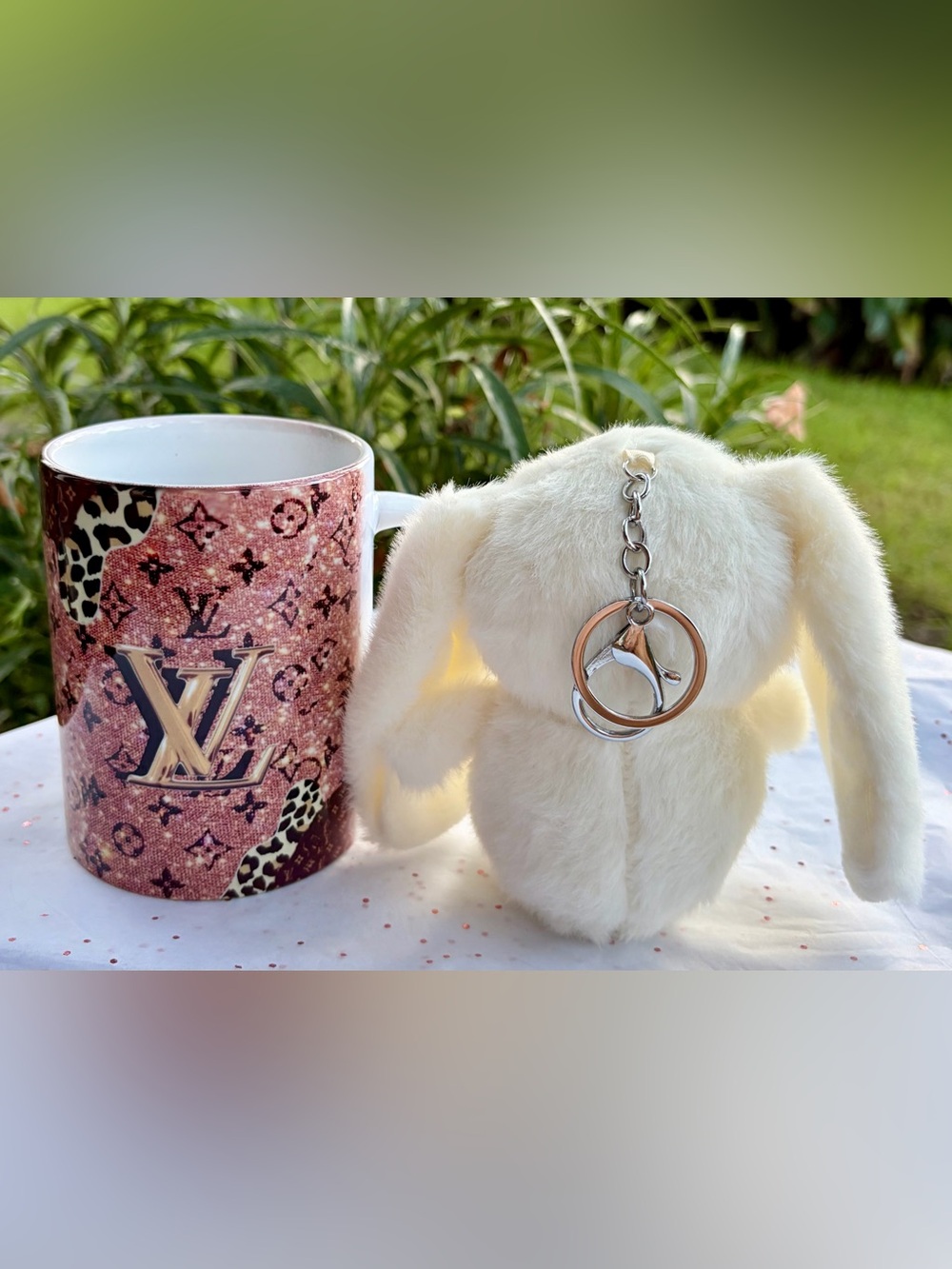 NEW LARGE Plush Bunny Keychain, Bag Charm, Backpack Charm w/ Cherry Embroidery - Picture 2 of 2